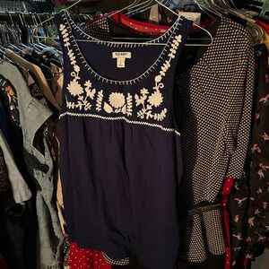 Old Navy Dark Blue Tank Top with White Embroidery